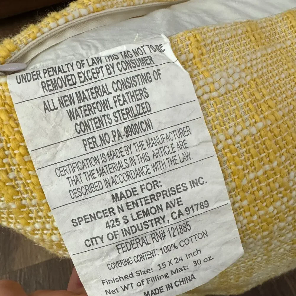 Rectangular Feather Throw Pillow in Marled Knit Yellow and White Pattern